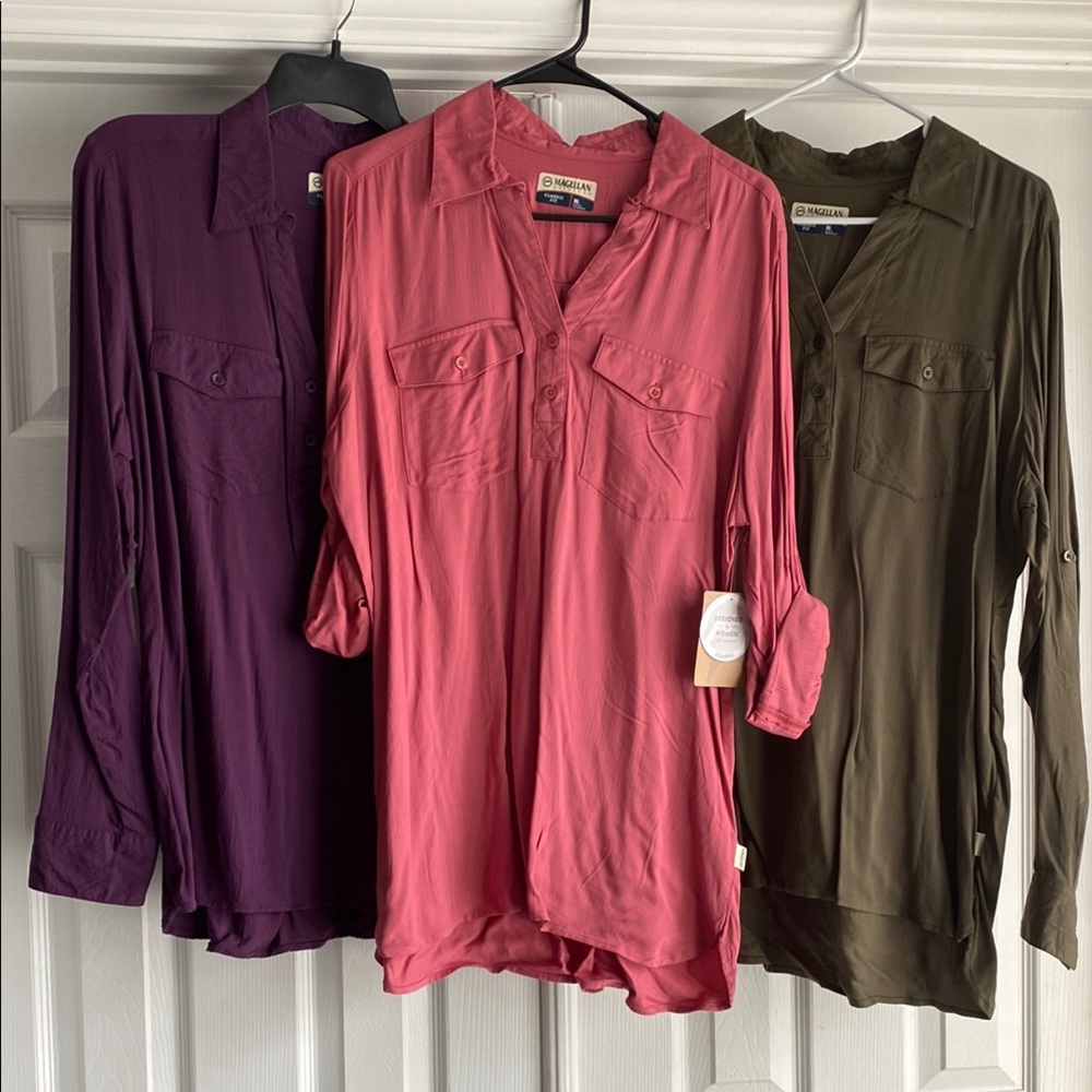 3 Magellan Outdoors long or 3/4 Sleeve Relaxed Button Down Shirts